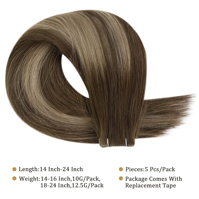 Full Shine Virgin Injection Tape in Hair Extensions Real Human Hair Color 4/27/4 Balayage Tape in Extensions 16 Inch Machine Remy Seamless Human 5Pcs 10Gram Invisible Injected