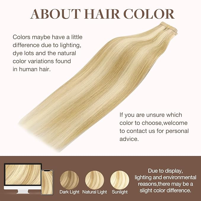 GOO GOO Tape in Hair Extensions Human Hair, 18D/22F Dirty Blonde Highlights, 24inch 30g 10pcs, Skin Weft Seamless Invisible, Silky Straight with Thick Ends, Remy Human Hair