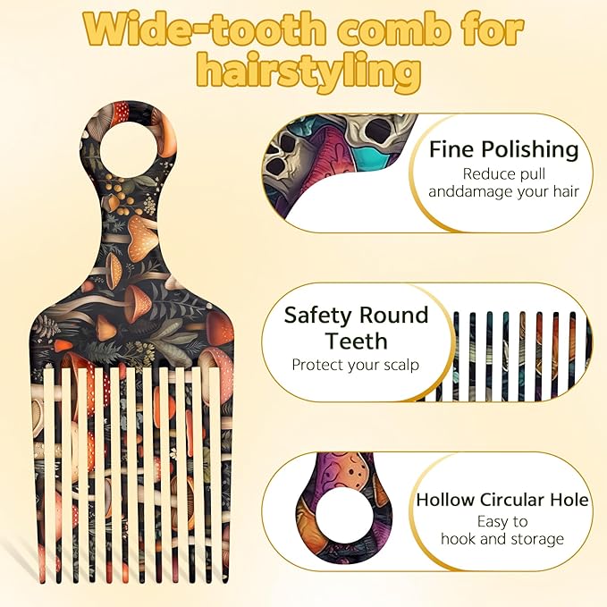 2 Pcs Afro Pick Comb for Natural Curly Hair,Portable Styling Hair Pick for Travel,Anti-Static,Cute Afro Comb for Women Men and Girls (Orange-T14)