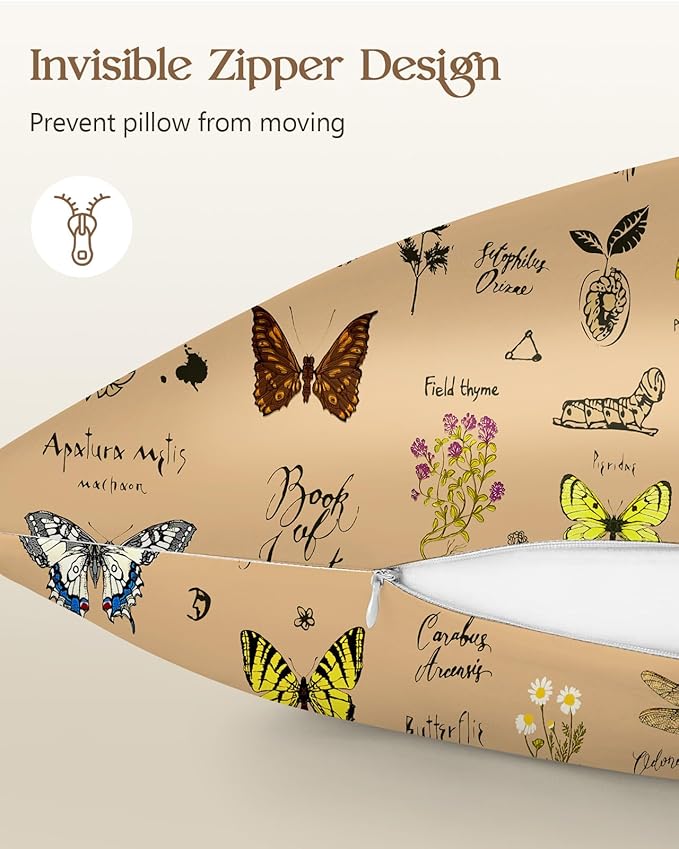 2 Pack Mulberry Silk Pillowcase for Hair and Skin - Standard Size 20 x 26 Inches with Hidden Zipper Plants Butterfly 19 Momme Soft Sleeping Silk Pillow Case for Women, Moms