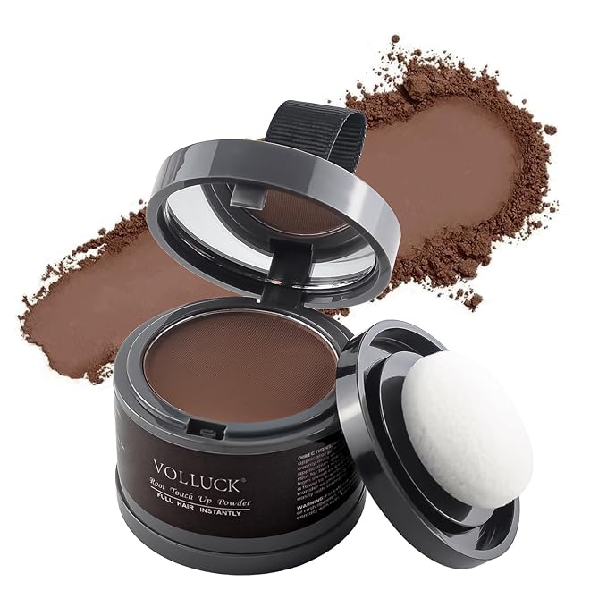 VOLLUCK Root Touch up Powder, Instant Hairline Powder for Thinning Areas and Gray Hair Coverage, Natural and Non-greasy Root Cover up for Women and Men (Hazel Brown, 0.14 Ounce)