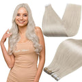 Full Shine Human Hair Tape in Extensions Color 1000 Blonde Tape in Hair Extensions PU Silky Straight Remy Skin Weft Invisible Seamless Extension Double Sided Adhesive for Wedding 30G 20Pcs 12Inch