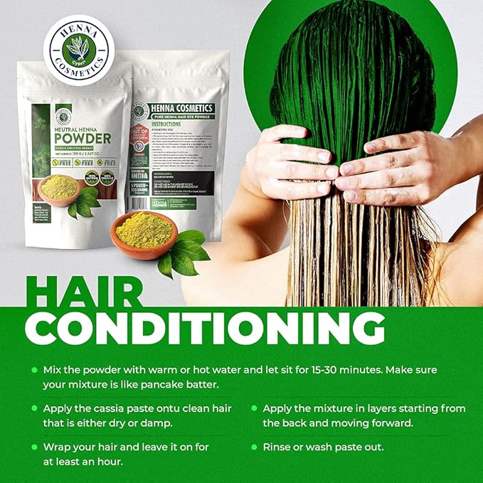 Henna Hair Color, Neutral Henna Powder for Hair Growth 100 Grams, Cassia Obovata Powder, Organic, Dye Free