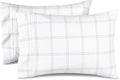 Bare Home Microfiber Pillow Cases - Standard/Queen Size Set of 2 - Cooling Pillowcases - Double Brushed - Pillowcases 2 Pack - Easy Care (Standard, Modern Plaid - White/Grey)