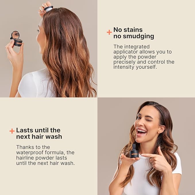 IMPERIO Root Touch Up Hair Powder for Concealing Hair Loss instantly - Hairline Powder for Women & Men - Water resistant Root Cover Up for Thinning Hair in Premium Hairdressing Quality (Dark Brown)