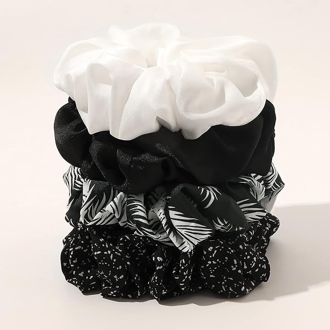 Scrunchies Hair Ties for Women - Big Silk Satin Scrunchie Exra Large Jumbo Gaint Oversized Pact of 4 Scrunchy for Curl Thick Hair Ligas Para el Cabello De Mujer Decoration Hair Accessories Gift
