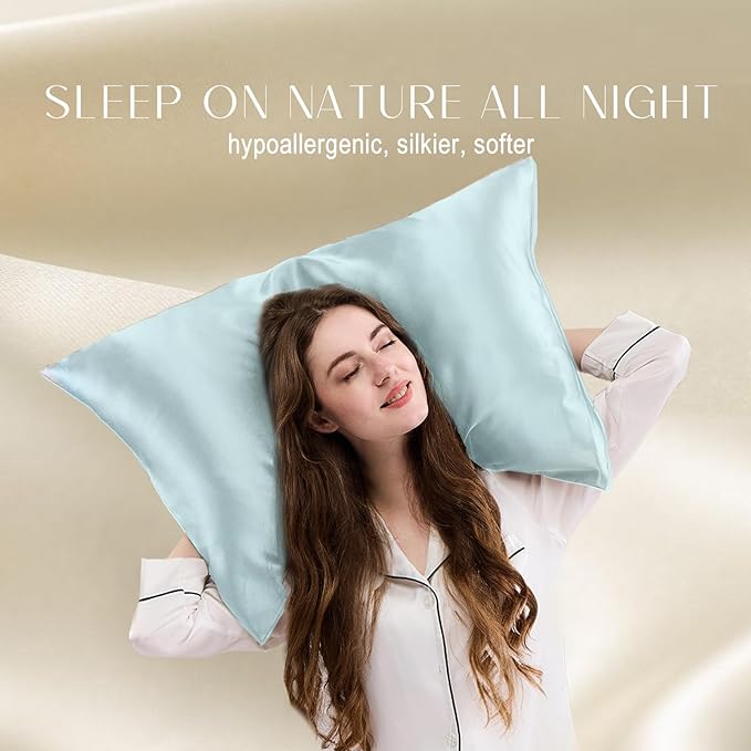 ZIMASILK 100% Pure Mulberry Silk Pillowcase for Hair and Skin Health,Soft and Smooth,Both Sides Premium Grade 6A Silk,600 Thread Count,with Hidden Zipper,1pc(Standard 20''x26'', Powder Blue)