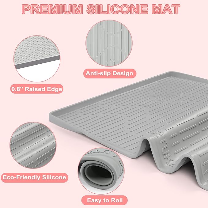 Lorvain Oversize Silicone Heat Resistant Mat for Hair Tools, Large Silicone Mat for Curling Iron, Flat Iron, Hot Tools Holder, Portable Hair Straightener Pad Cover for Travel Vanity Salon(24" x 24”)