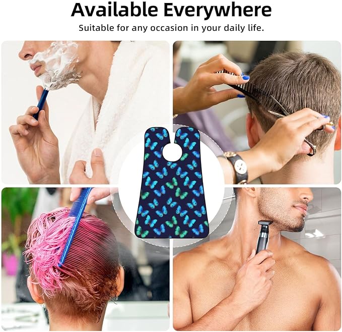 Beard Shaving Cape with Suction Cups, Blue Butterfly Beautiful Butterflies Shave Bib, Non-Stick Waterproof Hair Catcher, Grooming Bib for Men Husband