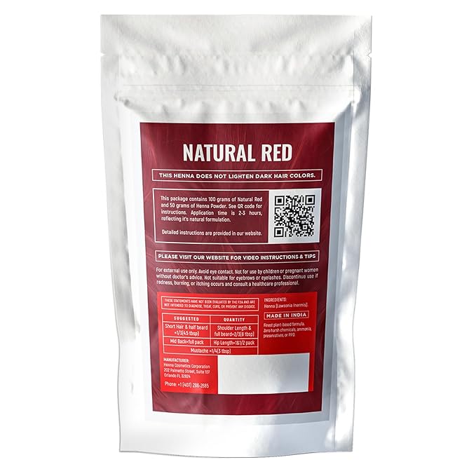 Natural Henna Hair Color Dye, 100% Pure Henna Powder for Hair Growth Organic (Natural Red, 100 Gr + Free 50 Gr.)