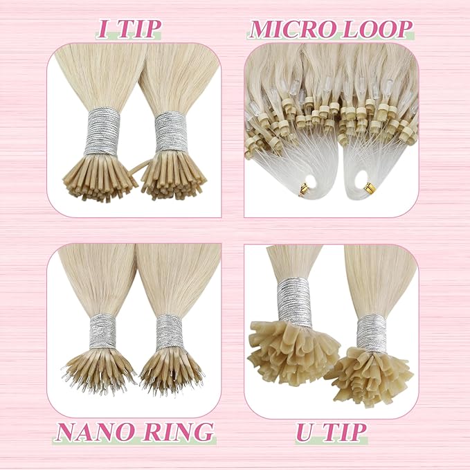 YoungSee Utip Human Hair Extensions Platinum Blonde 24 Inch K Tip Hair Extensions Human Hair White Blonde U Tips Extension Real Hair Long Straight U Tips Hair Extension for Women 50s/50g Hot Fusion