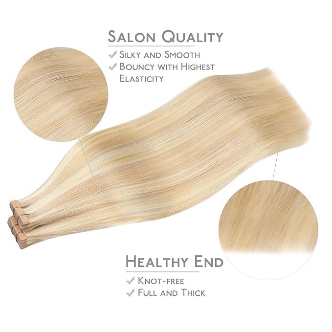WENNALIFE Tape in Hair Extensions Human Hair, 40pcs 100g 18 inch Balayage Light Wheat Platinum Blonde Hair Extensions Real Human Hair Straight Tape in Extensions Invisible Human Hair Extensions Reusab
