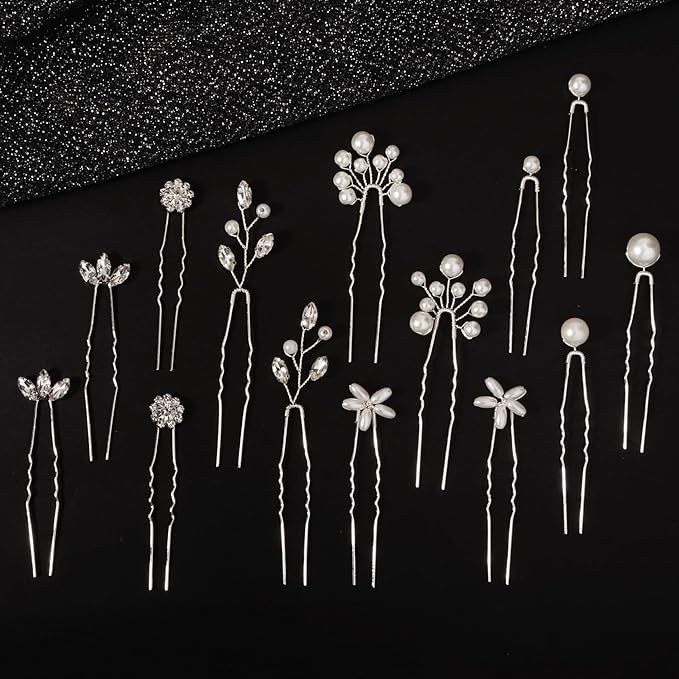 14 Pieces Bride Hair Pins Rhinestones Hair Accessories for Women Crystal Wedding Hairpiece for Bridesmaids