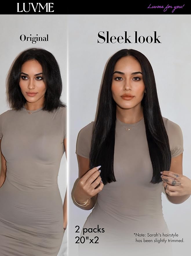 LUVME 2 Pack Straight Seamless 220g 14Pcs Clip in Hair Extensions Full Max with 18inch Remy Human Hair Extensions, Natural Black 100% Real Soft Human Hair Extension