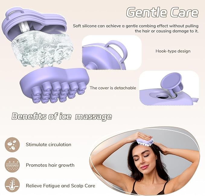 Scalp Ice Massager for Migraine Relief, Headache Care Ice Therapy Back to School Essentials, Stress & Hangover Natural Cooling Therapy Detachable Ice Compress Tool (Purple)