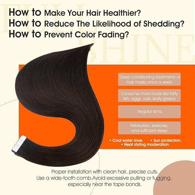 Full Shine Tape in Hair Extensions Human Hair Darkest Brown 24 Inch Seamless Tape in Extensions Brazilian Remy Hair Skin Weft Hair 20 Pieces 50 Grams Color 2 Glue Human Hair Extensions for Wedding