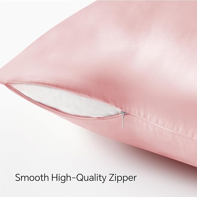 BEDELITE Satin Pillowcase with Zipper, Pink Pillow Cases Queen Size Set of 2, Super Soft and Cooling Similar to Silk Pillow Cases, Gift for Women Men(20x30 Inches)