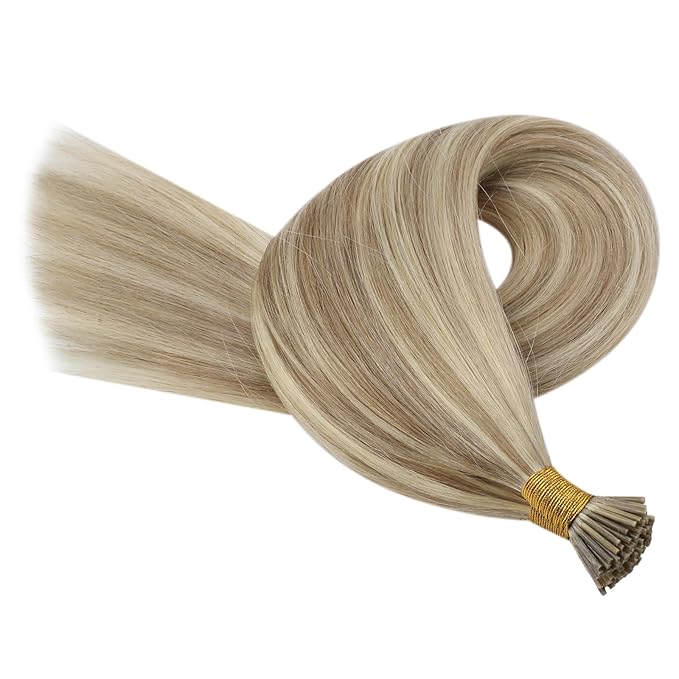 YoungSee Itip Hair Extension Real Human Hair Blonde I Tip Hair Extensions Golden Blonde Highlight I-Tip Hair Extension 24 Inch Hair Extension Keratin for Long Hair 50g 50s