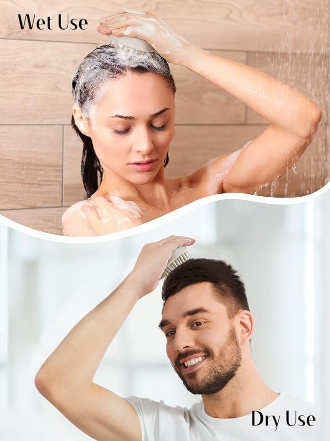 HEETA Hair Scalp Massager Brush, Updated Hair Shampoo Brush, Wet & Dry Scalp Exfoliator with Soft Silicone Bristles, Head Massager Washing Hair Care Tool for Women Men Kid, Bright Beige