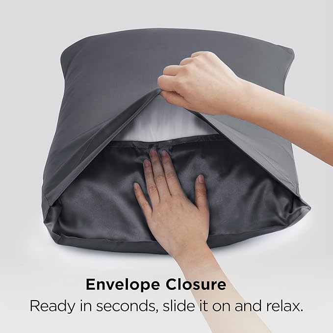 Bedsure Satin Pillowcase for Hair and Skin Queen - Space Grey Silky Pillowcase 2 Pack with Envelope Closure, Similar to Silk Pillow Cases, Gifts for Women Men, 20x30 Inches, 2pcs