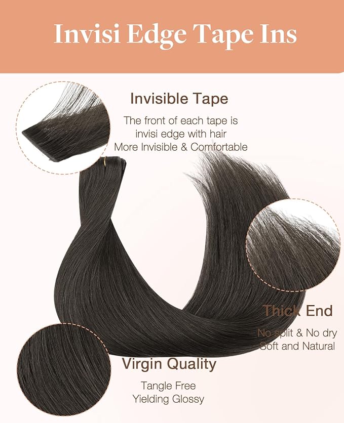 GOO GOO Invisi Edge Tape in Hair Extensions Human Hair, 1C Mocha Brown 20pcs 12inch 40g, Virgin Remy Hair, Seamless Injected Tape, Natural Look