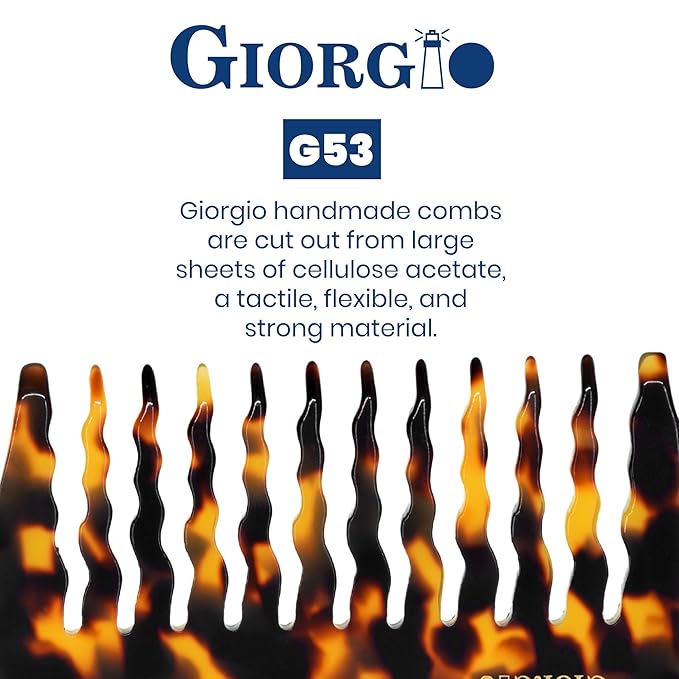 Giorgio G53 Handmade Rake Comb for Curly, Thick and Wet or Dry Hair - Wide Tooth, Detangling and Hand Polished (8")