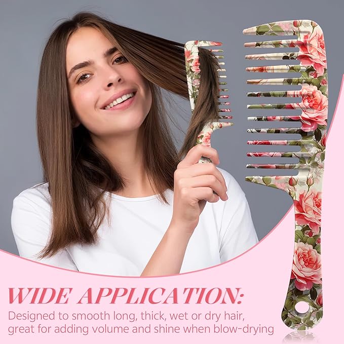 Wide Tooth Comb,Effortless Tangle Removal for Curly, Wet, Long Hair Wet,Cute Aesthetic Design for Women Men and Girls (Red-04)
