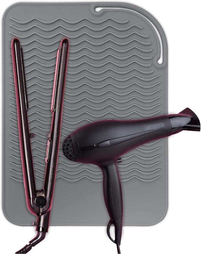 Silicone Hair Tool Holder & Heat Mat - Heat Resistant Mat for Hair Tools, Flat Iron, Curling Iron, Anti Heat Pad for Hair Straighteners - Professional Soft Rubber Pad & Flat Iron Cover