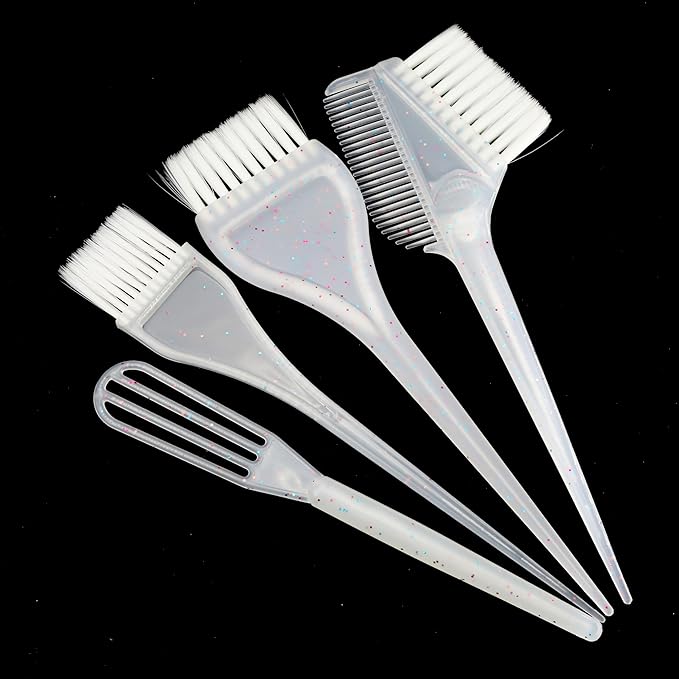 Hair Dye Brush and Bowl - Set of 5 Glitter and Soft Hair Coloring Kit with Mixing Bowl, Brushes, Tint Comb for DIY Hair Dyeing Bleaching Hightlinging at Home and Salon Use - Shiny Bright Sprinkle