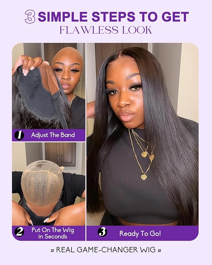 9x6 SKINLIKE Real HD Lace Closure Wig, Straight 180% Density 0.10mm Ultra-thin Swiss Lace Pre-plucked Bleached Small Knots With Baby Hair Natural Black Human Hair Wigs 26 Inch