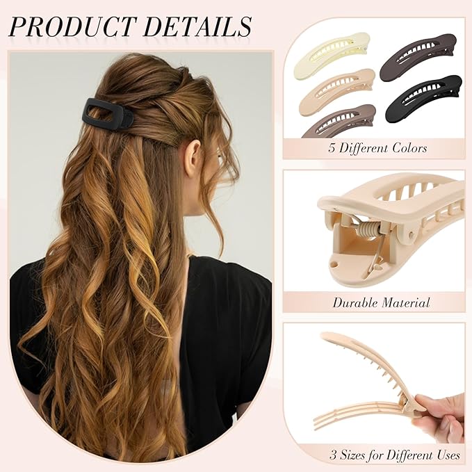 15 PCS Flat Hair Clips, Neutral Color Flat Claw Clips 3 Sizes Hair Claws for Women Girls Thin Hair Medium and Small Hair Clip