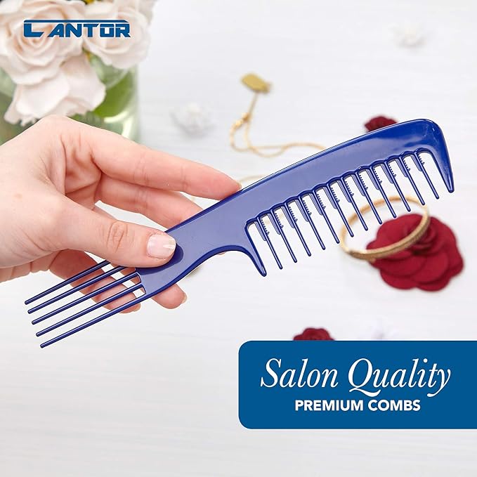 Cantor Lift Teasing Wide Tooth Comb - Chemical and Heat Resistant Detangler - Anti Static for All Hair Types - Durable and Lightweight - 1 Pack