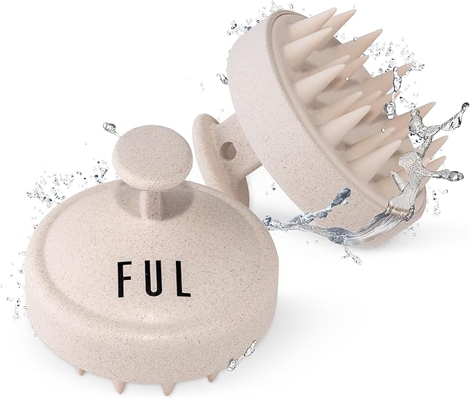 FUL Beige Scalp Massager with Super Soft Silicone Brush for Hair Growth and Exfoliating Scalp, Ideal Scalp Massager Hair Growth Tool and Scalp Brush for Stimulating Hair and Cleansing