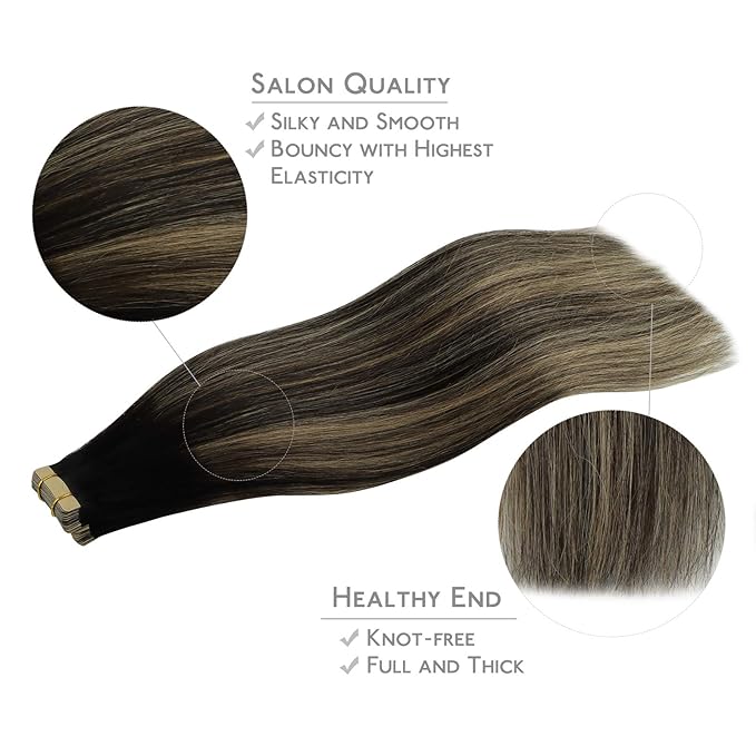 WENNALIFE Tape in Hair Extensions Human Hair, 20pcs 50g 16 inch Natural Black to Light Blonde Remy Hair Extensions Straight Human Hair Tape in Extensions Skin Weft Tape Extensions Human Hair