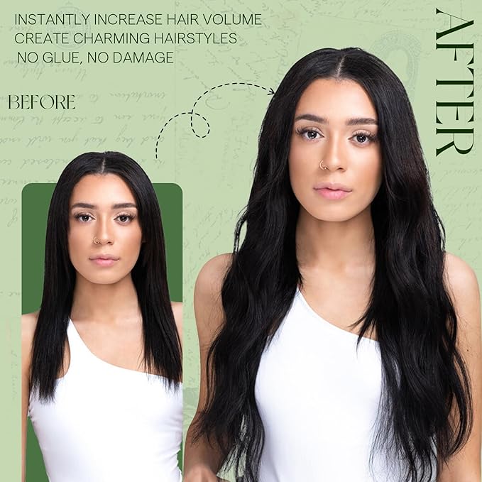 RUNATURE Black Clip in Hair Extensions Real Human Hair 14 Inch, Thick Human Hair Clip in Extensions, Remy Hair Extensions Clip Ins, Double Weft Hair For Women, Add Hair Volume 120g 7pcs #1B Off Black
