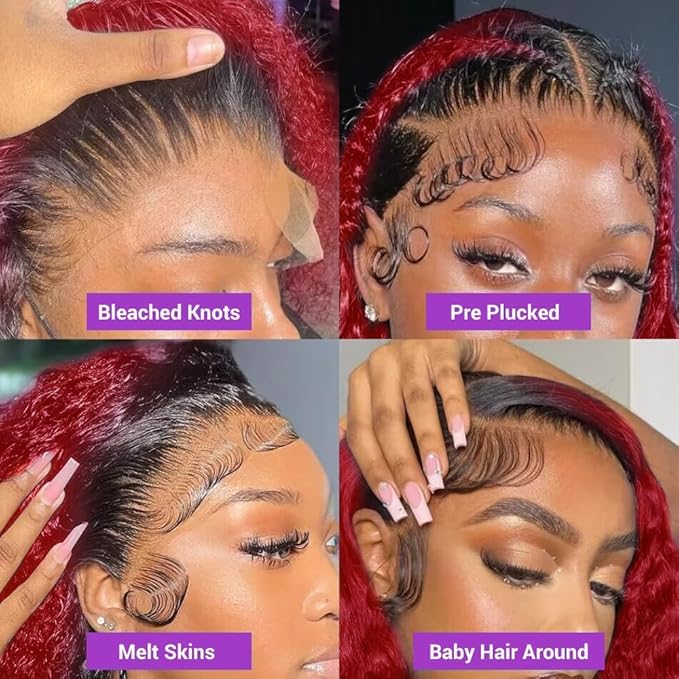 Burgundy Wig Human Hair Deep Wave 13x6 Lace Front Wigs Human Hair 250% density Pre Plucked 1B 99J Deep Wave Wigs Human Hair Wet and Wavy Curly Ombre Lace Frontal Wig Human Hair