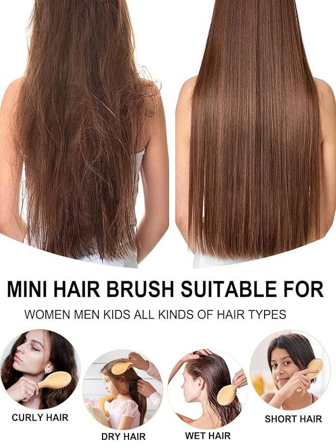 Mini Hair Brush, Sofmild Bamboo Detangling Travel Hair Brush for Women Girls Kids Wet Dry Curly All Hair Types, Mini Small Detangler Brush for Purse, Car, Travel Bag Essentials