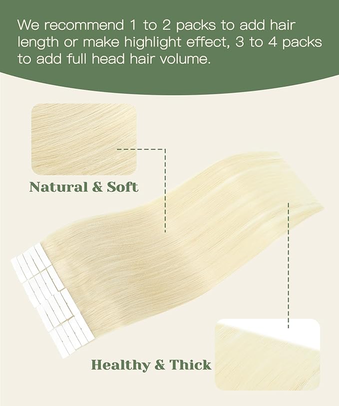 SURNEL Injection Tape in Hair Extensions 20 Inch Platinum Blonde Seamless Invisible Human Hair Tape in Extensions 20Pcs 45g(#60,20)