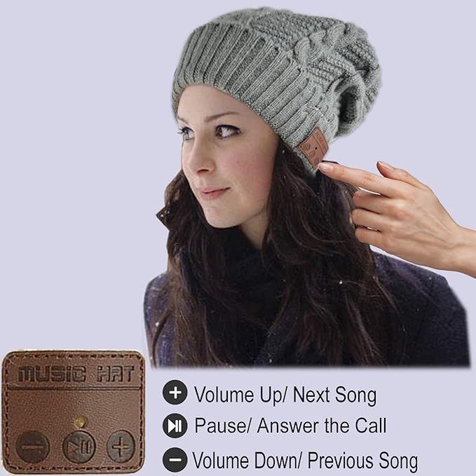 Wireless Hat Music Beanie Women Men Unisex Musical Beanie Hat Winter Warm Cap with Over Ear Headset Headphones Earphone Speaker Beanie Hat