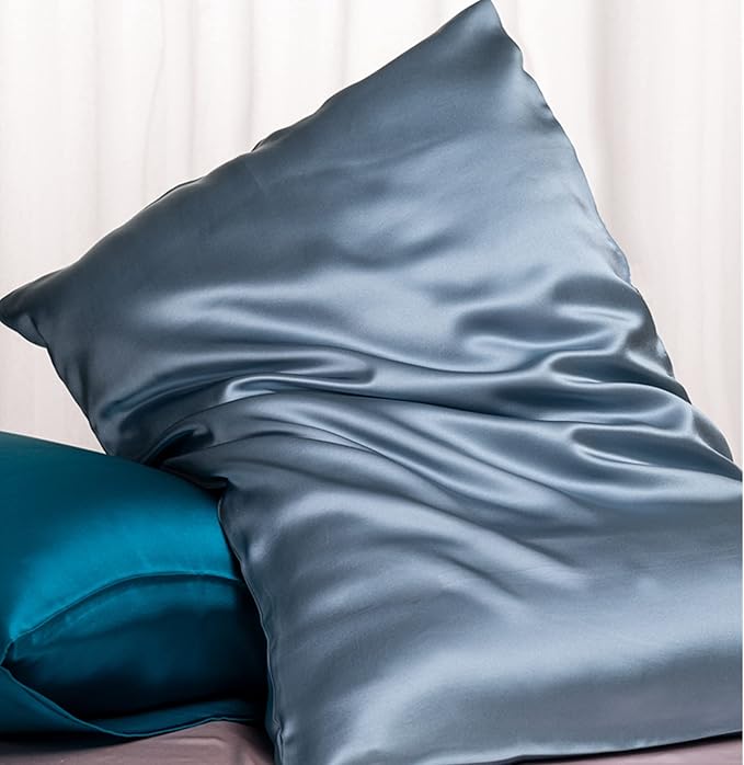 Anti Acne Pillow Cases Hypoallergenic, USA Made, King Size Silk Pillowcase for Hair and Skin, Premium 22 Momme Pure Mulberry Silk Pillow Cover, 1 Pc 20"x36" (King, Blue Grey)