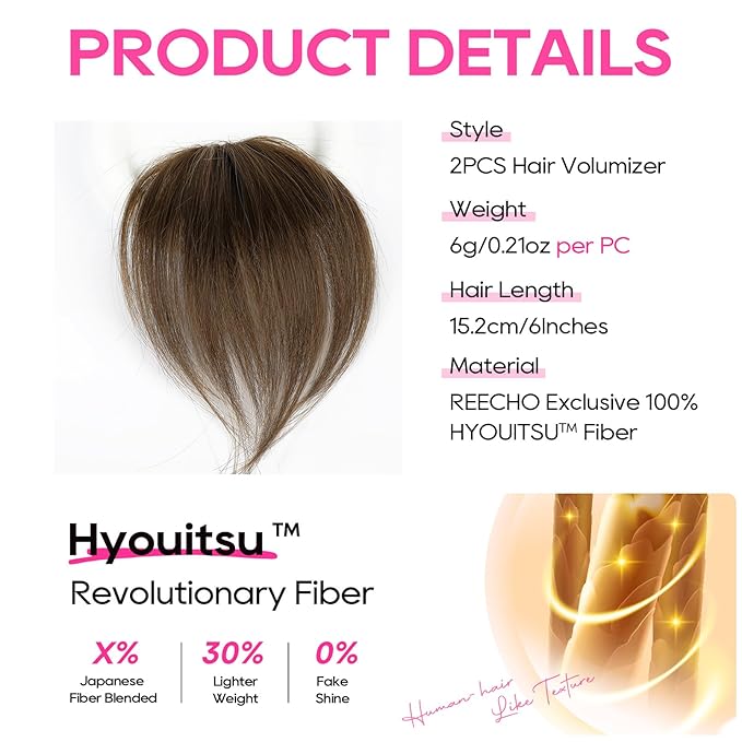 REECHO Clip in Hair Volumizer, 2PCS 6 inch Short Thick Clip in Hairpieces Adding Extra Volume Hair Extensions for Women (Ginger Brown)