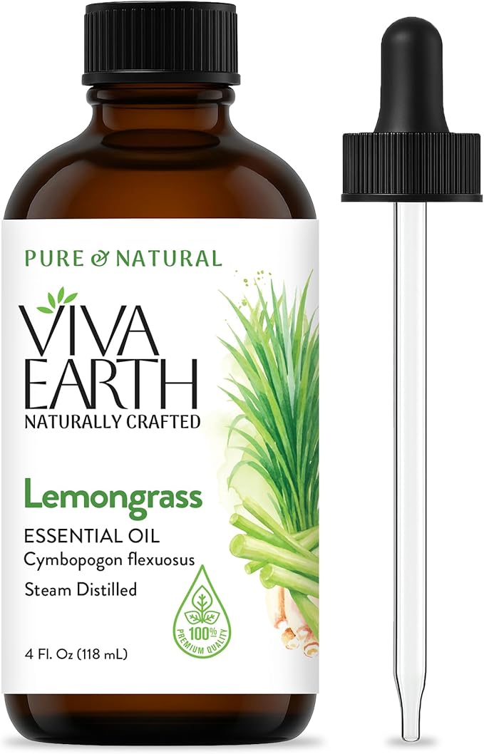 Lemongrass Essential Oil – Pure and Natural with a Bright, Citrus-Fresh Aroma for Diffusers, Aromatherapy, Hair and Skin Care, Soap and Candle Making – with Dropper, 4 oz