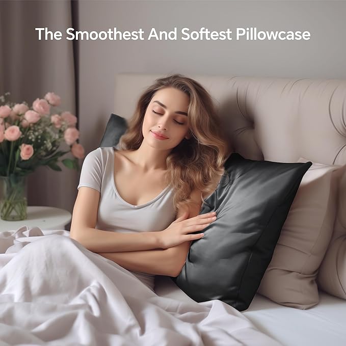 INFIIXSO Mulberry Silk Pillowcase for Hair and Skin, Silk Pillow Cases King Size with Hidden Zipper 20x40 Inches, Extraordinary Smooth and Soft Cooling Pillow Cases for Hot Sleepers(Black, 1 Pack)
