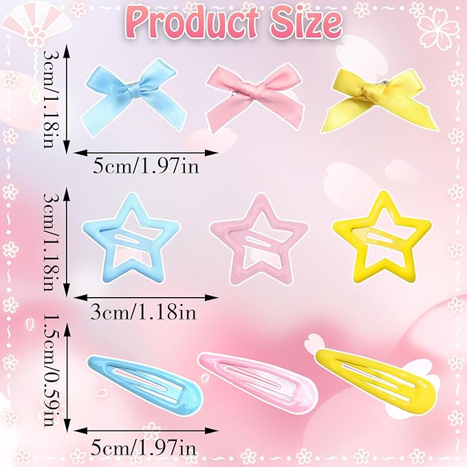 36Pcs Pink Mini Hair Bows Blue Water Drop No Slip Hair Clips Star Snap Hair Barrettes for Women Yellow Small Bows for Hair Star Bowknot Hair Accessories for Teens Girls