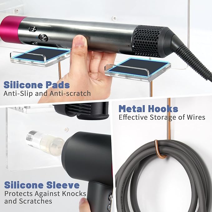 Wall Mount Holder Compatible with Dyson Airwrap Styler Supersonic Hair Dryer, Organizer for Storage Attachments, Rack with Hooks for Accessories Nozzles Barrels Brushes