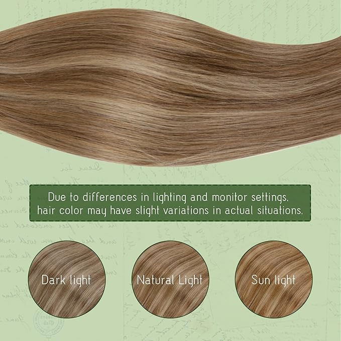 RUNATURE Clip in Hair Extensions Real Human Hair Clip in Extensions 18 Inch 120g 7pcs Real Hair Extensions Clips Ins for Women Double Weft Easy to Apply #10P16 Dark Blonde Highlight Caramel Blonde