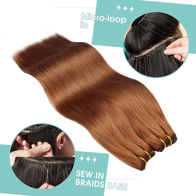 YoungSee Sew in Hair Extensions Real Human Hair Copper Weft Hair Extensions Copper Colorful Human Hair Extensions Sew in for Women 100G 16Inch