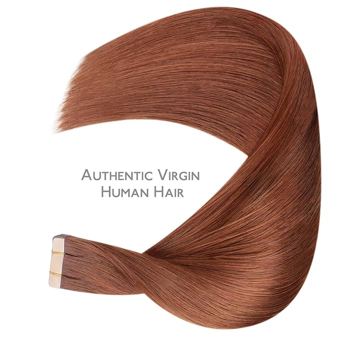 WENNALIFE Tape in Hair Extensions Human Hair, 20pcs 50g 20 inch Dark Auburn Copper Remy Hair Extensions Straight Human Hair Tape in Extensions Skin Weft Tape Extensions Human Hair