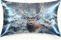 Silk Pillowcase for Hair and Skin Winter Snowy Forest and Deer Satin Pillowcase Standard Size with Zipper Silky Soft Cooling Satin Pillowcase Sleeping for Women 20"x26"