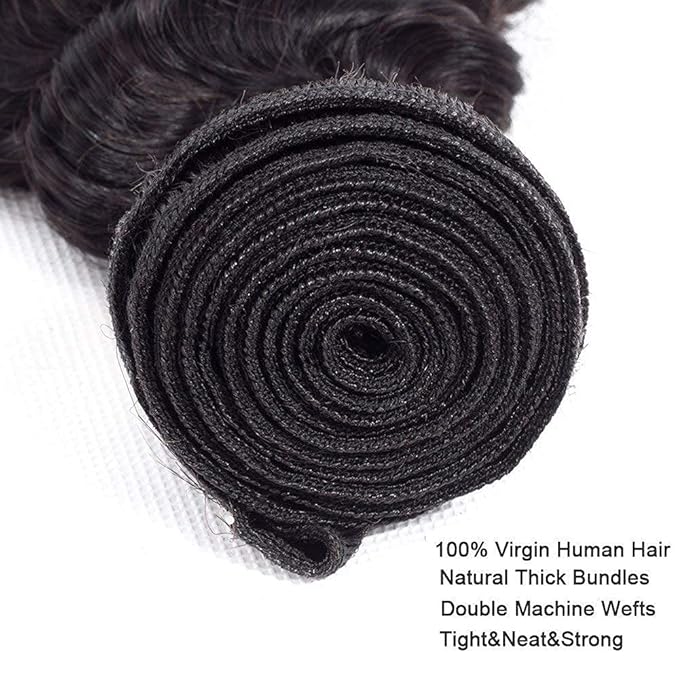 Deep Wave Bundles Human Hair Color 1B Deep Wave Bundles Niegmeag Brazilian Virgin Remy Hair Single Bundle 14 Inch Double Weft Natural Black Loose Wave Bundle Hair Weave 100g